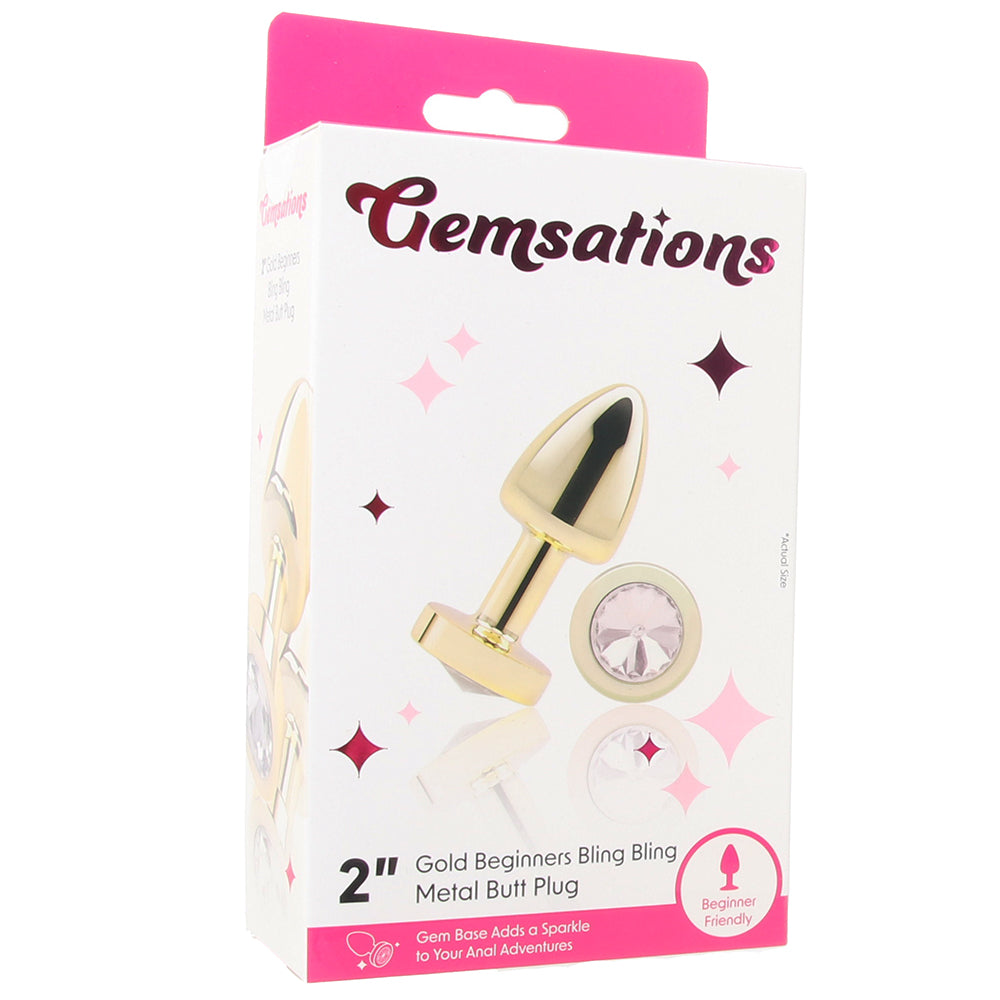 Gemsations 2 Inch Beginners Bling Bling Plug in Gold Anal Sex Toys > Butt Plugs