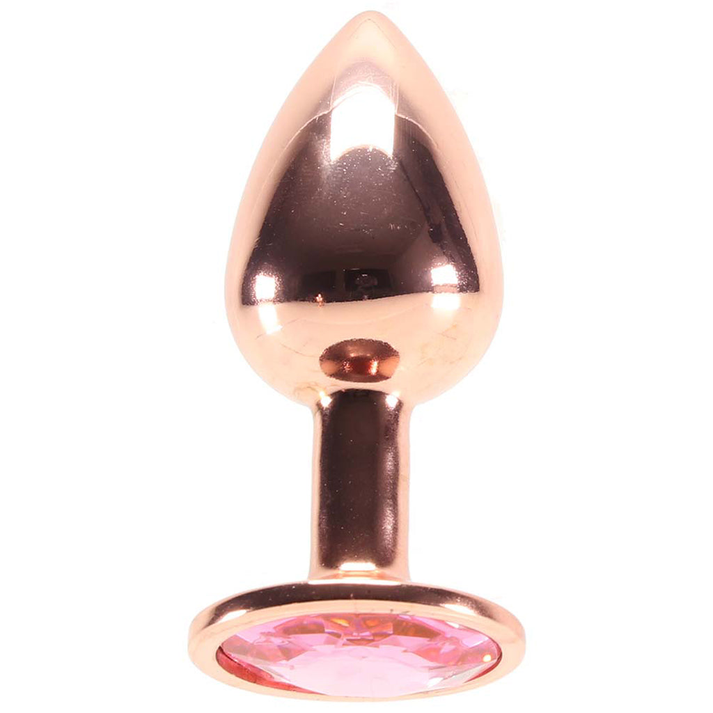 Small Aluminum Plug with Pink Gem in Rose Gold Anal Sex Toys > Butt Plugs