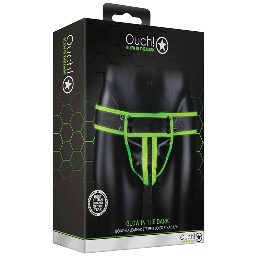 Ouch! Glow In The Dark Striped Pouch Jock Strap /XL Bondage and Fetish > Men's Bondage Wear