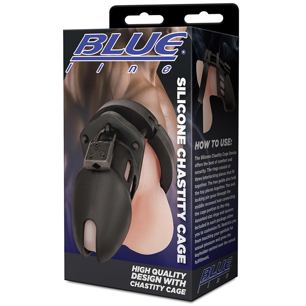 Blue Line Silicone Chastity Cage in Black Bondage and Fetish > Cock and Ball Devices