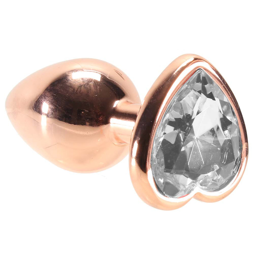 Small Aluminum Plug with Clear Heart Gem in Rose Gold Anal Sex Toys > Butt Plugs
