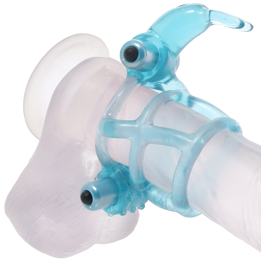 Double Trouble Vibrating Support System in Blue Cock Rings