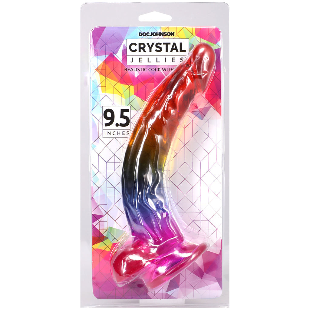 Crystal Jellies 9.5 Inch Cock & Balls Dildo in Rainbow Dildo Sex Toys > Realistic Dildos