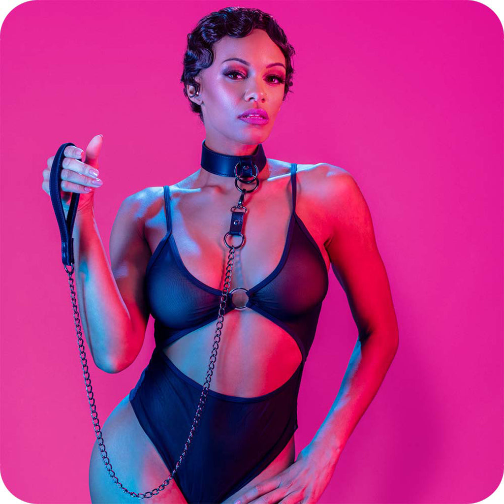 Euphoria Collar With Chain Leash Bondage and Fetish > Leashes and Collars