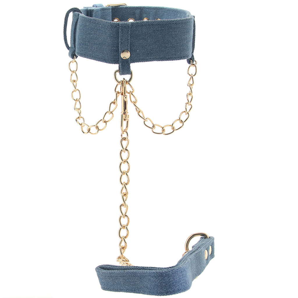 Ride 'Em Denim Collar With Leash Bondage and Fetish > Leashes and Collars