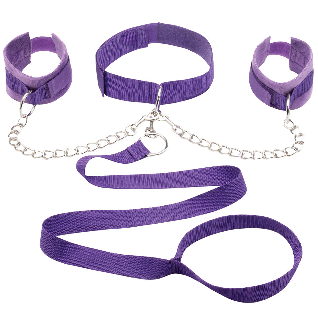 Collar, Cuff & Leash Set in Purple Bondage and Fetish > Leashes and Collars