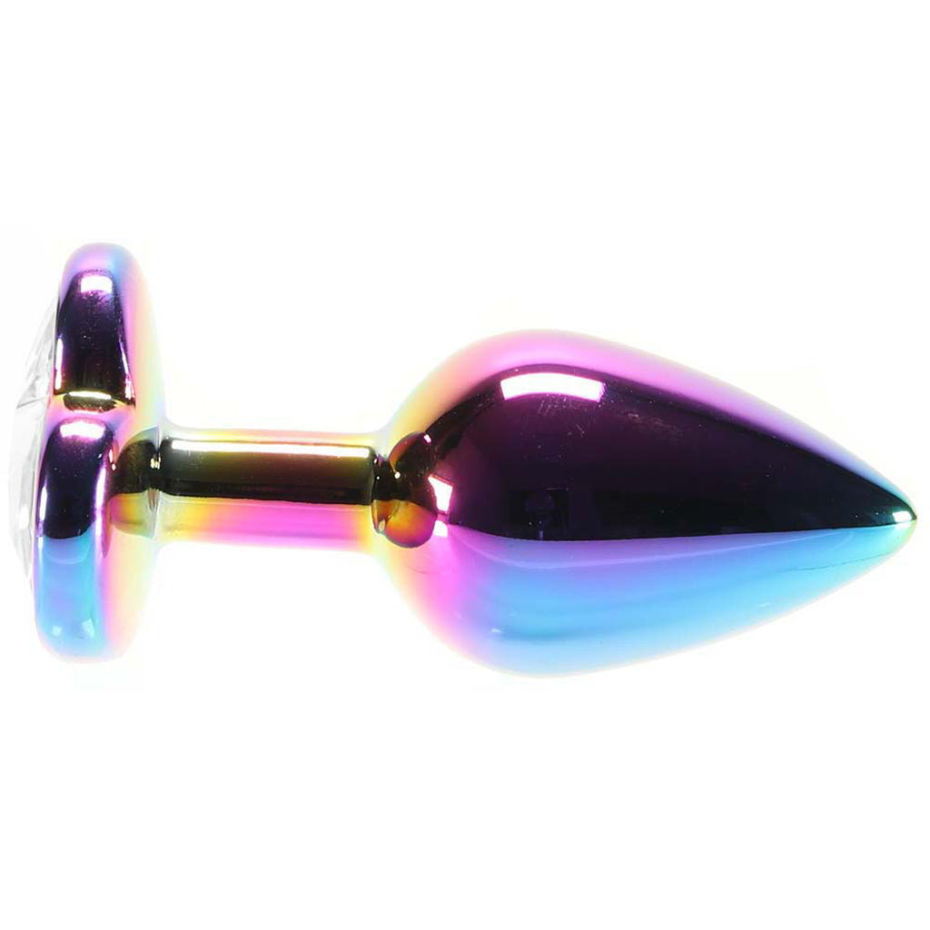 Small Aluminum Plug with Clear Heart Gem in Multicolor Anal Sex Toys > Butt Plugs