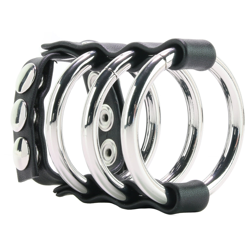 Blue Line Triple Metal C-Ring with Adjustable Ball Strap Bondage and Fetish > Cock and Ball Devices