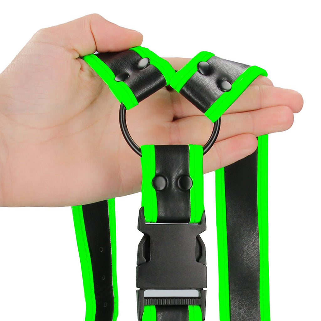 Ouch! Glow In The Dark Bulldog Buckle Harness /M Bondage and Fetish > Men's Bondage Wear
