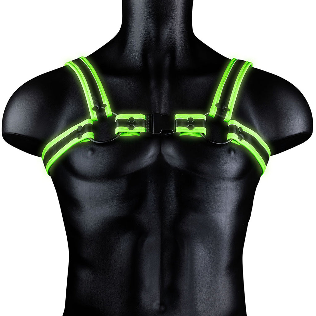 Ouch! Glow In The Dark Bulldog Buckle Harness /M Bondage and Fetish > Men's Bondage Wear