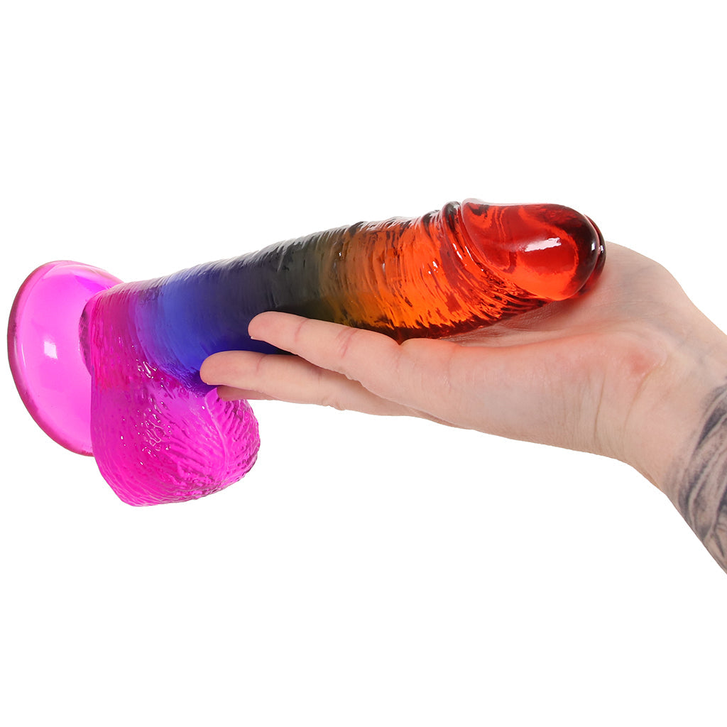 Crystal Jellies 8.5 Inch Cock & Balls Dildo in Rainbow Dildo Sex Toys > Realistic Dildos
