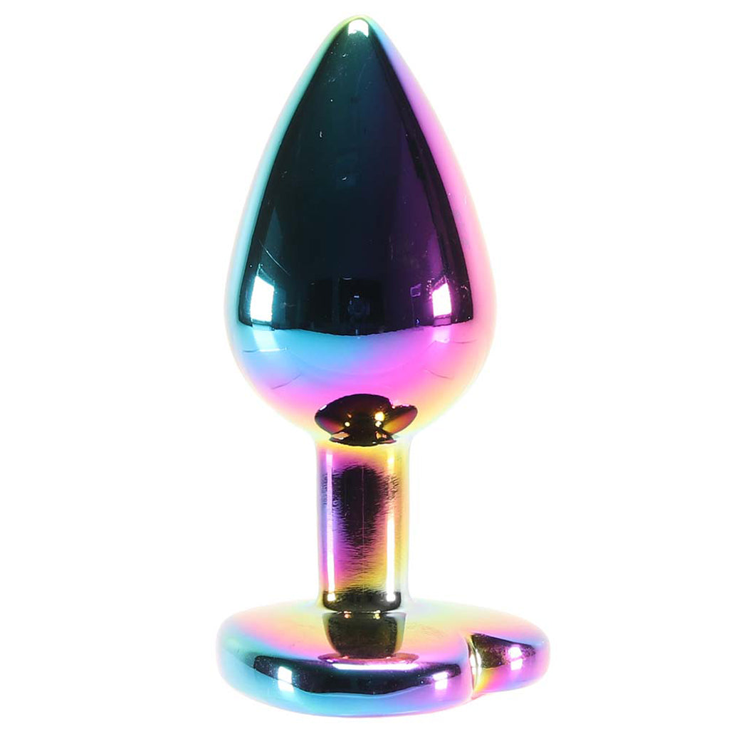 Small Aluminum Plug with Rainbow Heart Gem in Multicolor Anal Sex Toys > Butt Plugs