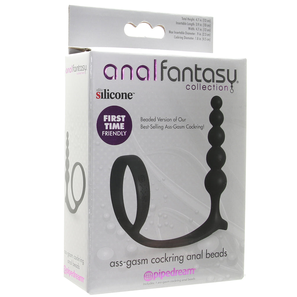 Anal Fantasy Ass-Gasm Beaded Cock Ring Plug in Black Cock Rings