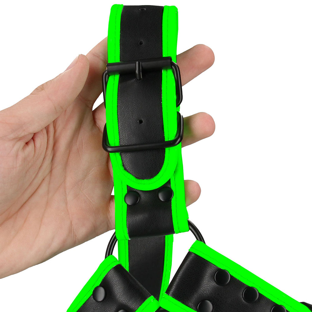 Ouch! Glow in the Dark Buckle Bulldog Harness /M Bondage and Fetish > Men's Bondage Wear