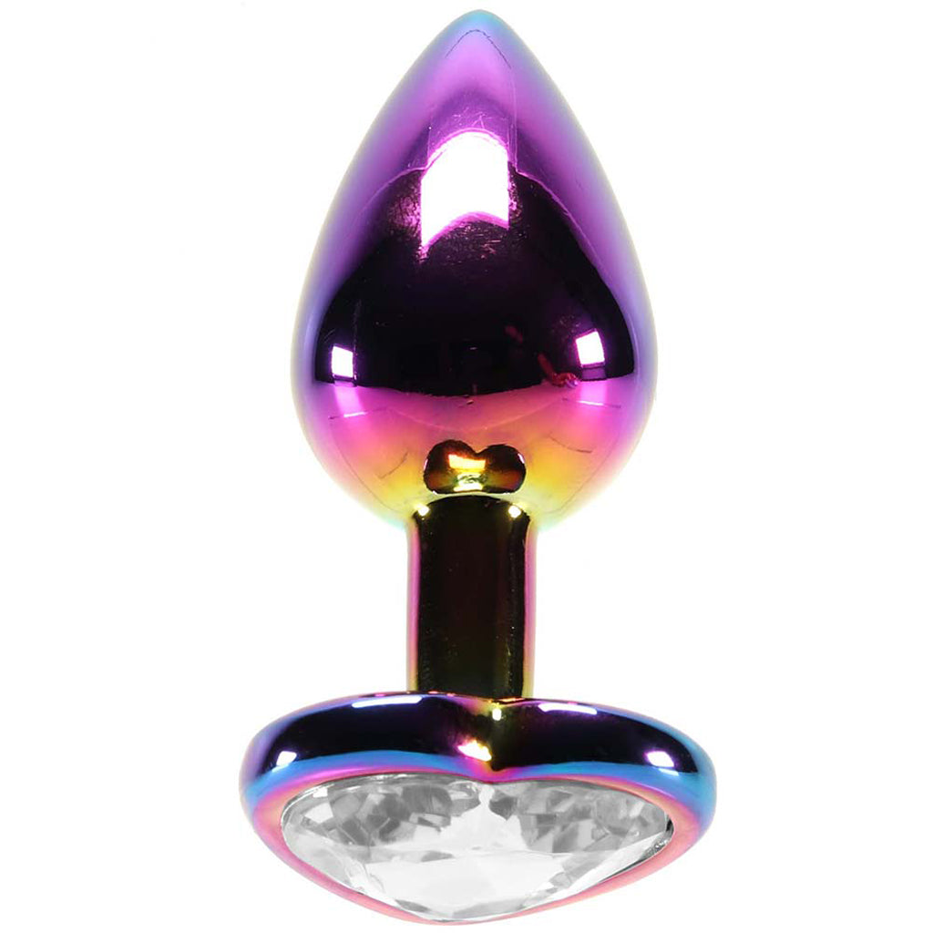 Small Aluminum Plug with Clear Heart Gem in Multicolor Anal Sex Toys > Butt Plugs