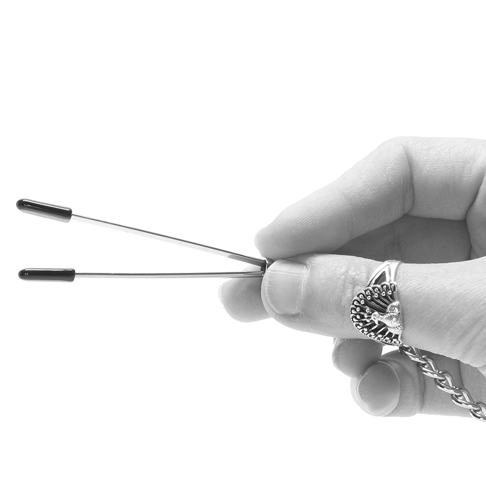 Lux Fetish Adjustable Tweezer Nipple Clips with Chain Bondage and Fetish > Nipple Stimulators & Clamps
