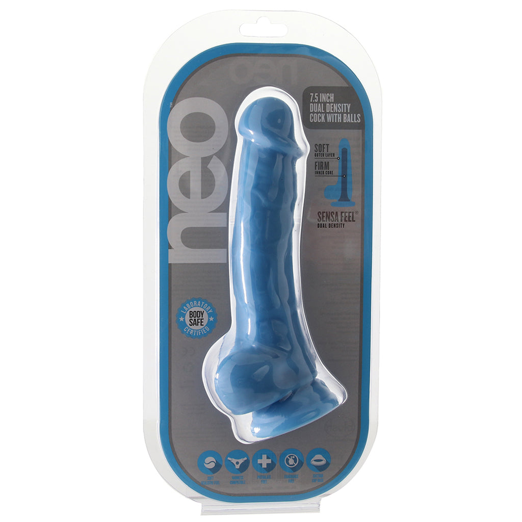Neo 7.5 Inch Dual Density Cock with Balls in Blue Dildo Sex Toys > Realistic Dildos
