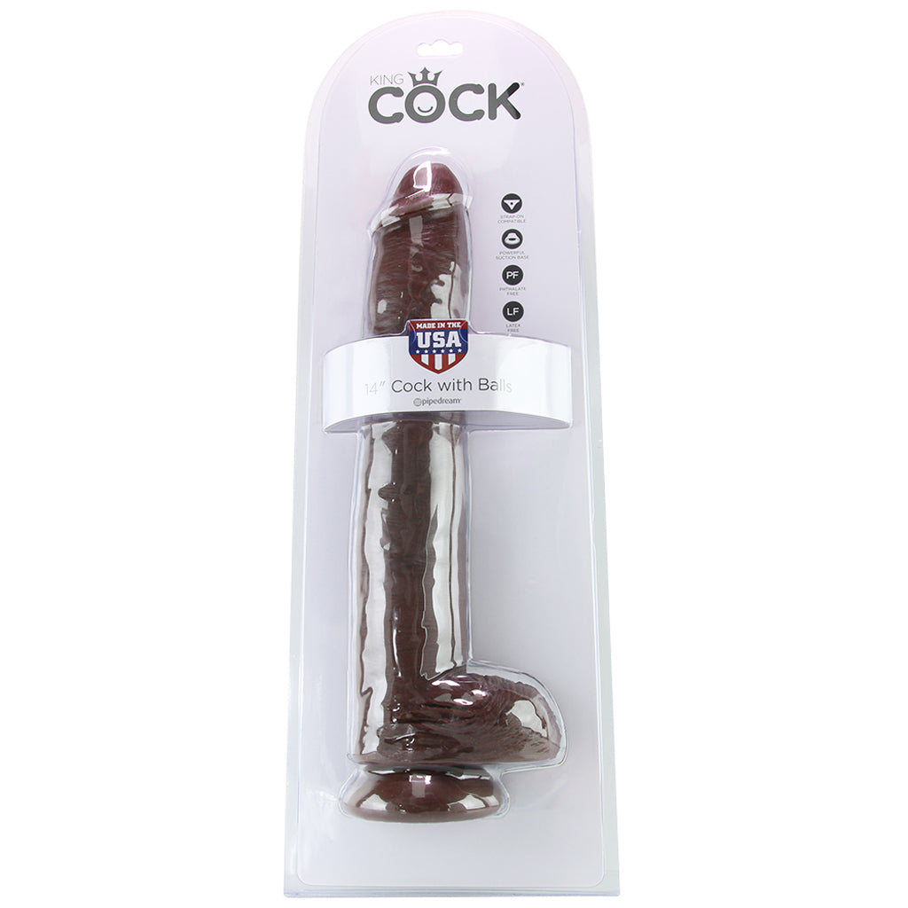 King Cock 14 Inch Cock with Balls in Chocolate Dildo Sex Toys > Large Dildos