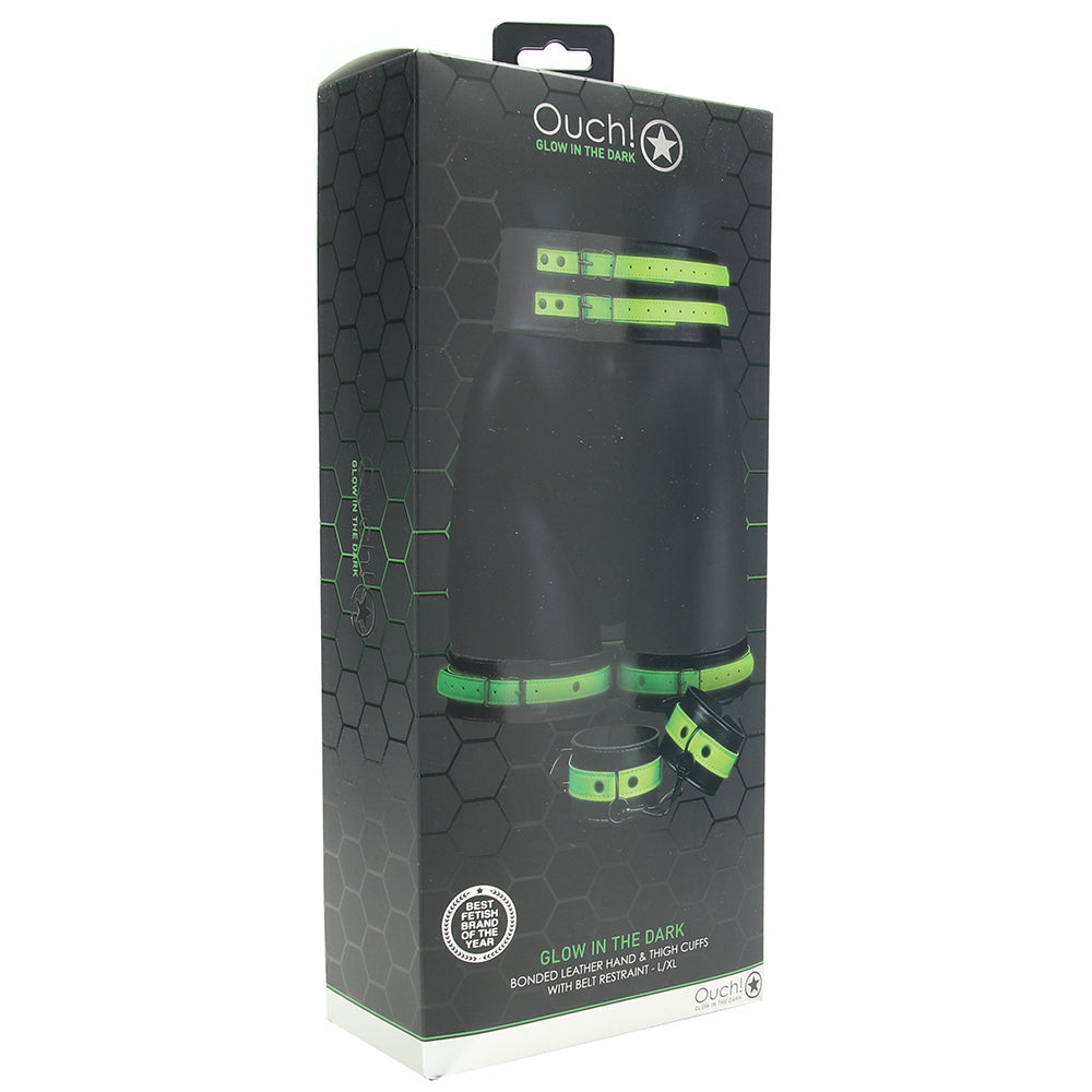 Ouch! Glow Bondage Belt with Thigh and Wrist Cuffs /XL Bondage and Fetish > Men's Bondage Wear