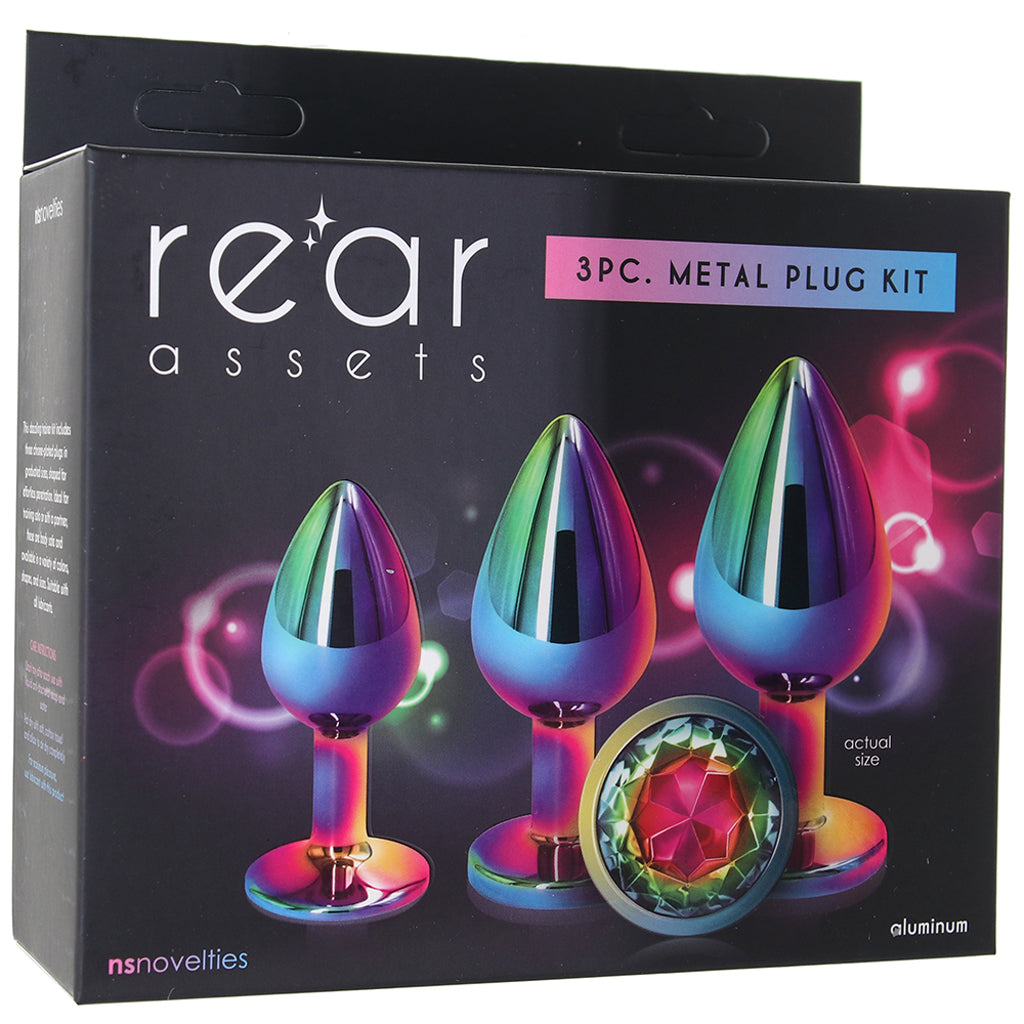 Rear Assets Round Gem Metal Plug Kit in Rainbow Anal Sex Toys > Butt Plugs
