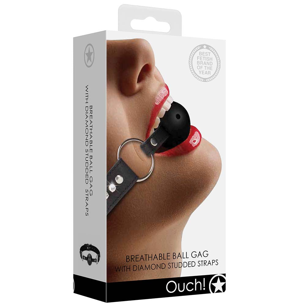 Ouch! Breathable Ball Gag with Diamond Studded Straps Bondage and Fetish > Ball Gags & Mouth Restraints