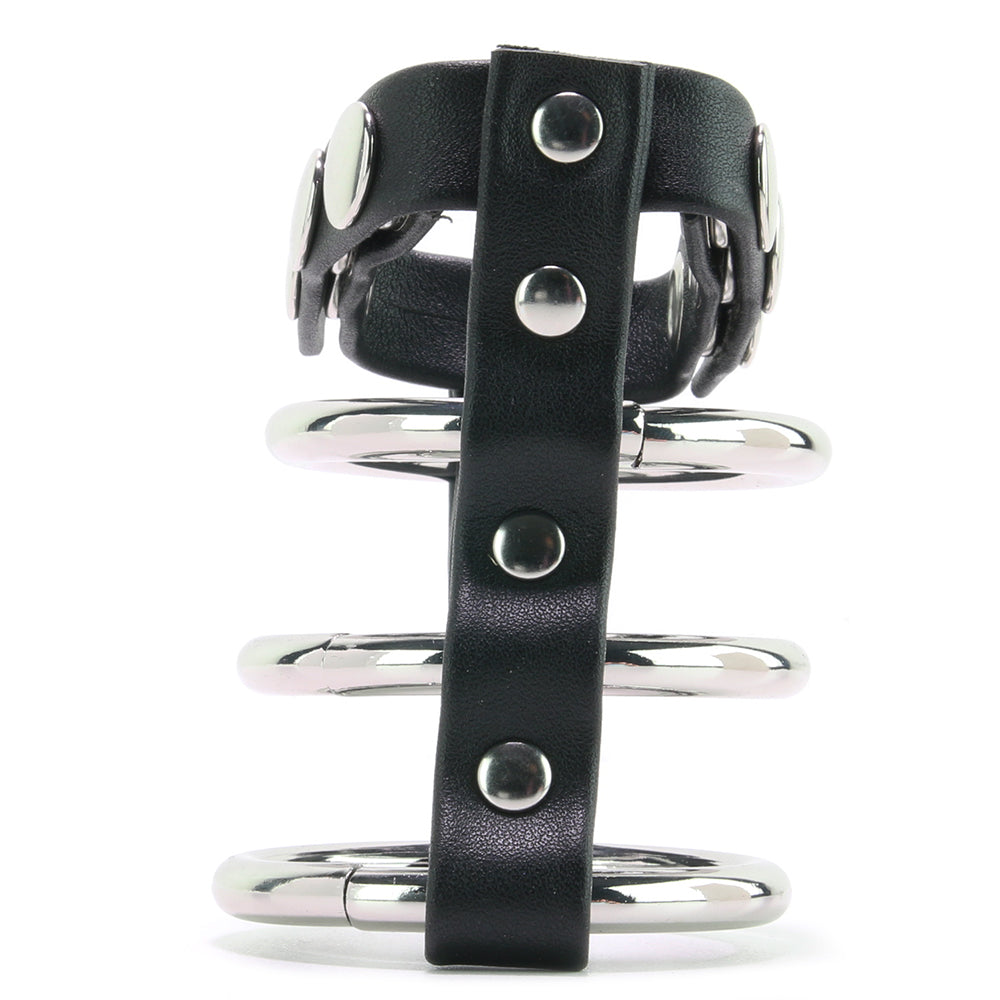 Blue Line Triple Metal C-Ring with Adjustable Ball Strap Bondage and Fetish > Cock and Ball Devices
