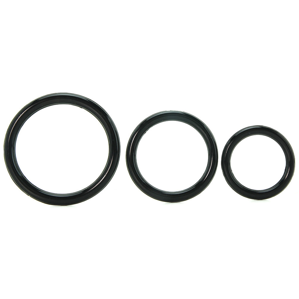 Silicone 3 Ring Stamina Cock Ring Set in Black Cock Rings