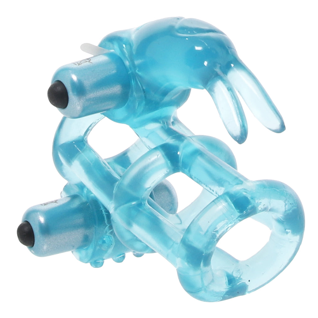 Double Trouble Vibrating Support System in Blue Cock Rings