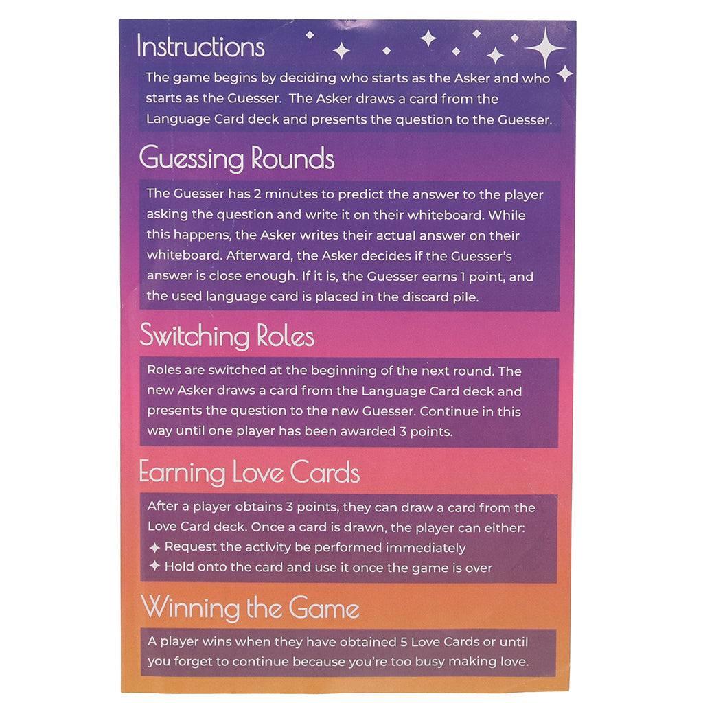 Love Language Intimacy Quiz Game Sensual Love > Games