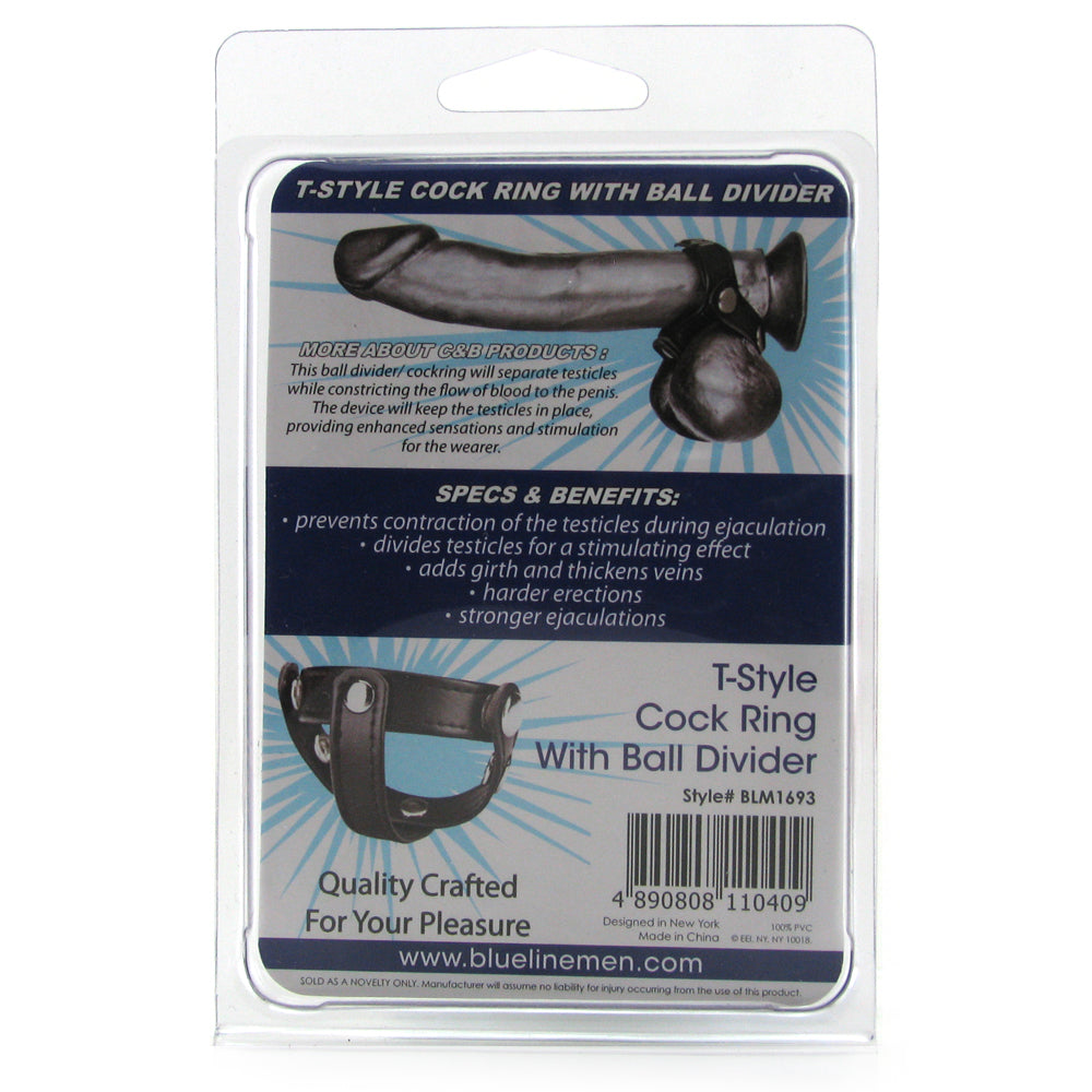 Blue Line T-Style Cock Ring with Ball Divider Bondage and Fetish > Cock and Ball Devices