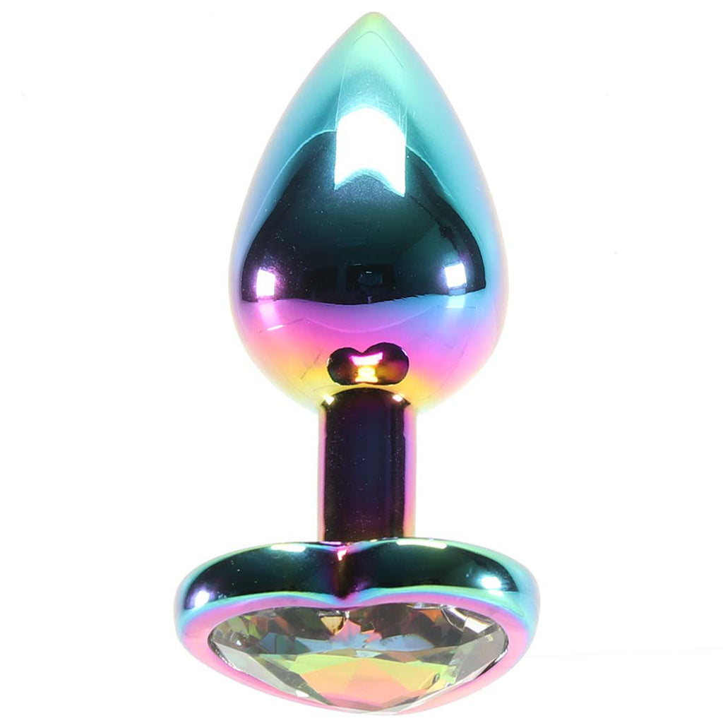 Small Aluminum Plug with Rainbow Heart Gem in Multicolor Anal Sex Toys > Butt Plugs