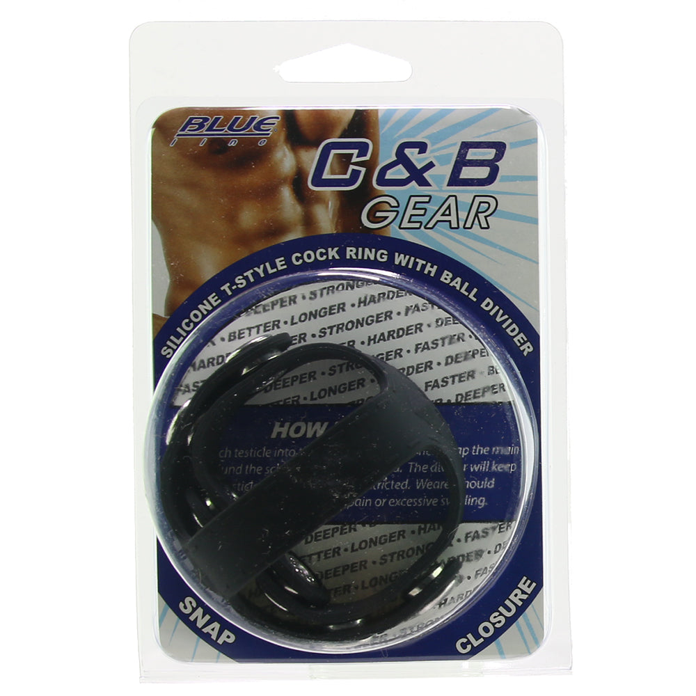 Blue Line Silicone T-style Cock Ring With Ball Divider Cock Rings