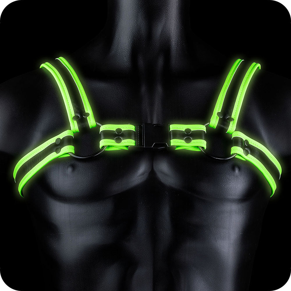 Ouch! Glow In The Dark Bulldog Buckle Harness /M Bondage and Fetish > Men's Bondage Wear