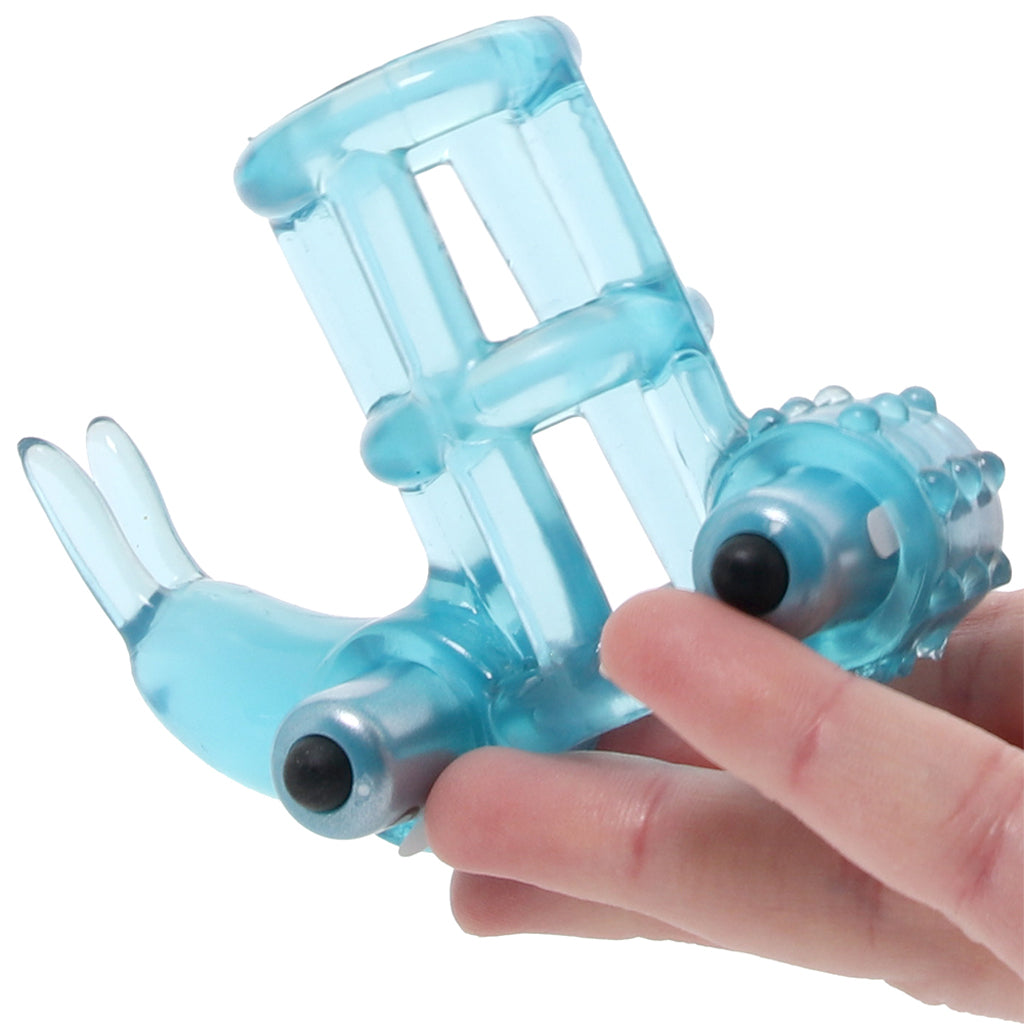 Double Trouble Vibrating Support System in Blue Cock Rings