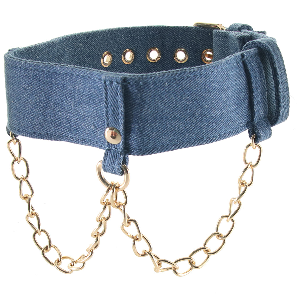 Ride 'Em Denim Collar With Leash Bondage and Fetish > Leashes and Collars