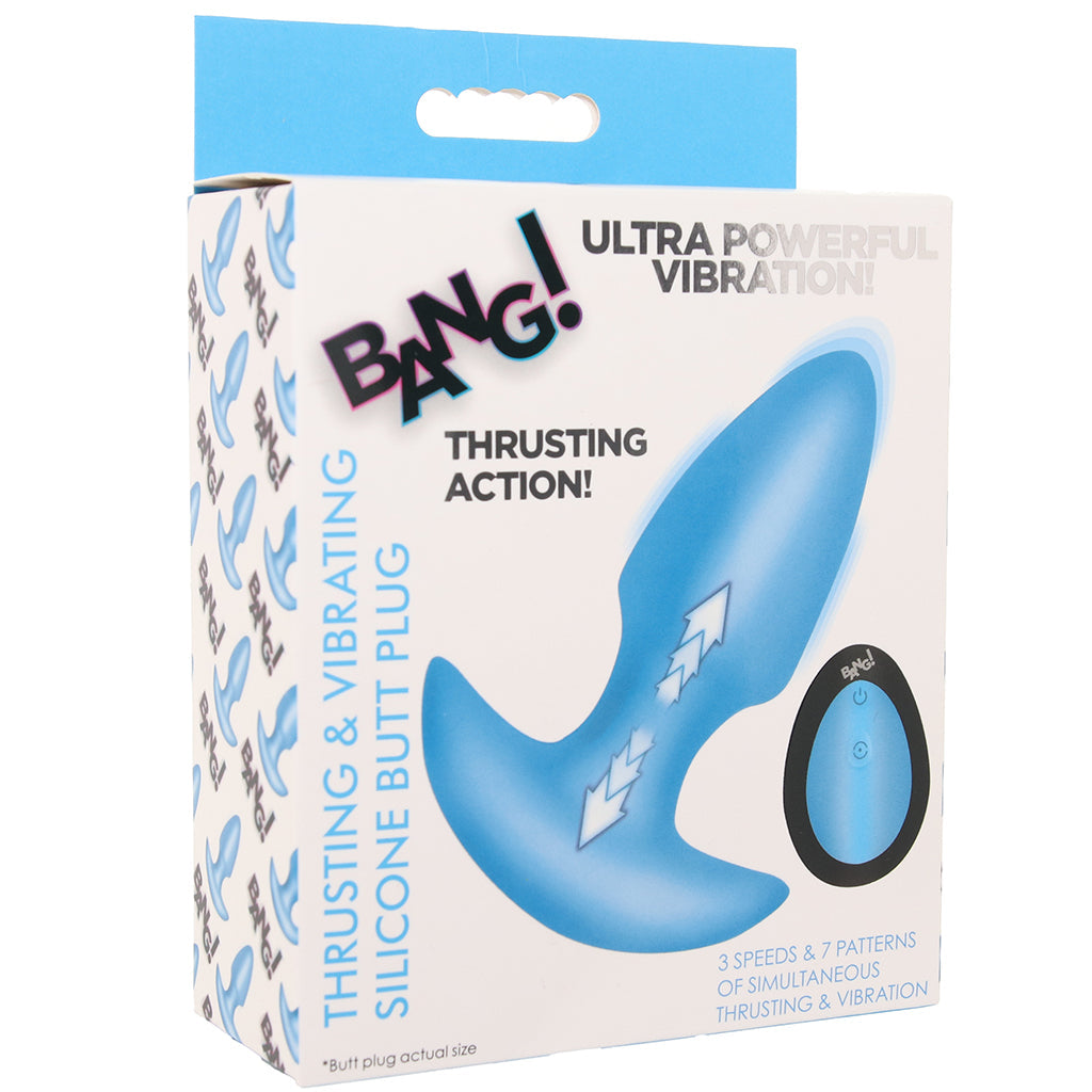 Bang! Thrusting & Vibrating Silicone Butt Plug in Blue Anal Sex Toys > Butt Plugs