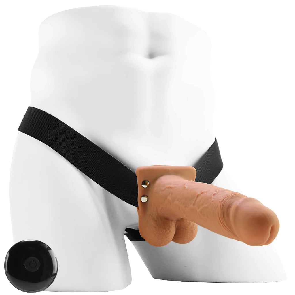 7 Inch Hollow Vibrating Strap-On with Remote in Tan Dildo Sex Toys > Strap-On and Harnesses