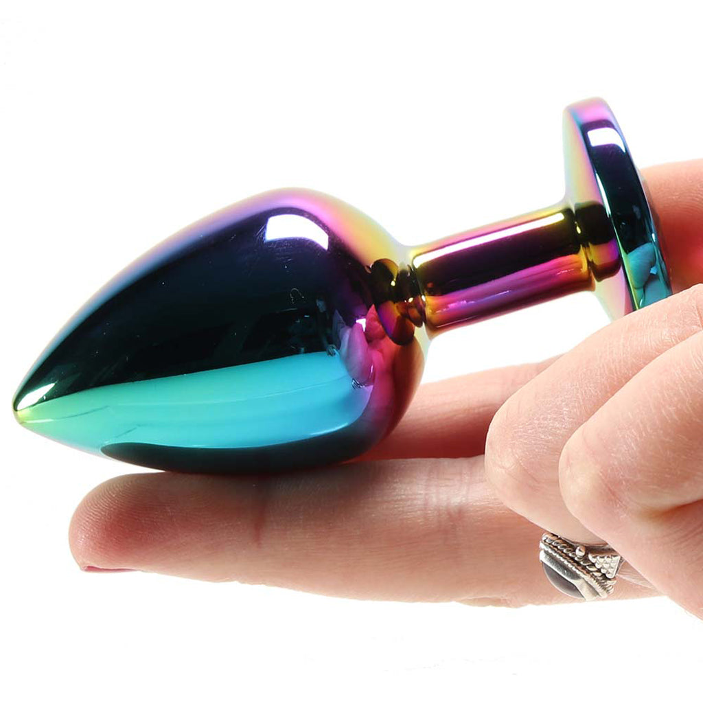 Medium Aluminum Plug with Rainbow Gem in Multicolor Anal Sex Toys > Butt Plugs
