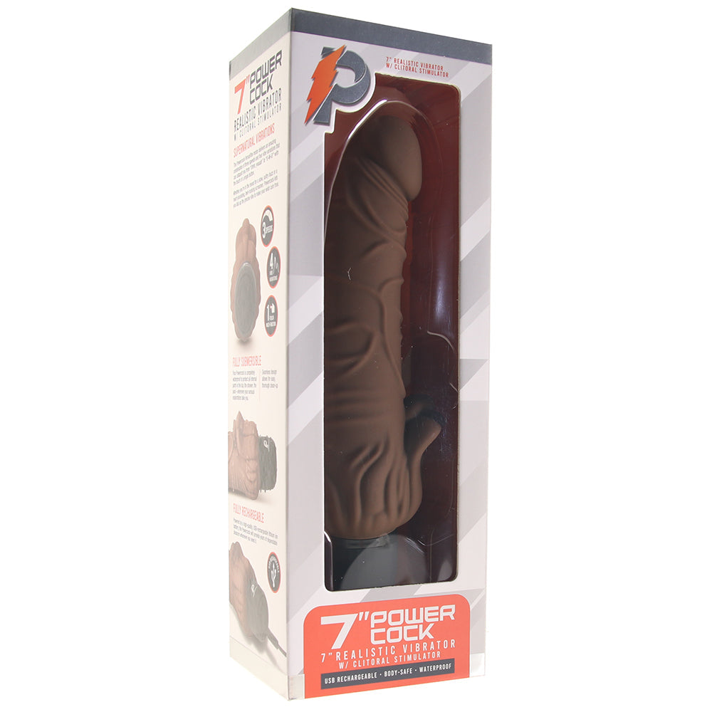 PowerCock 7 Inch Vibe with Clitoral Stimulator in Brown Vibrators > Realistic Vibrator Dildos