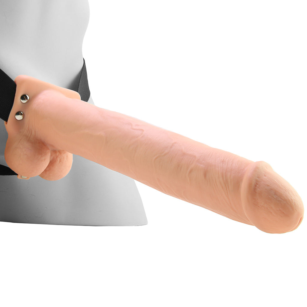 11 Inch Hollow Vibrating Strap-On with Balls in Vanilla Dildo Sex Toys > Strap-On and Harnesses