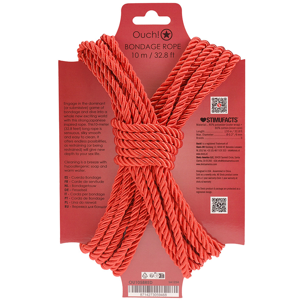 Ouch! 32.8'/10m Bondage Rope in Red Bondage and Fetish > Restraints