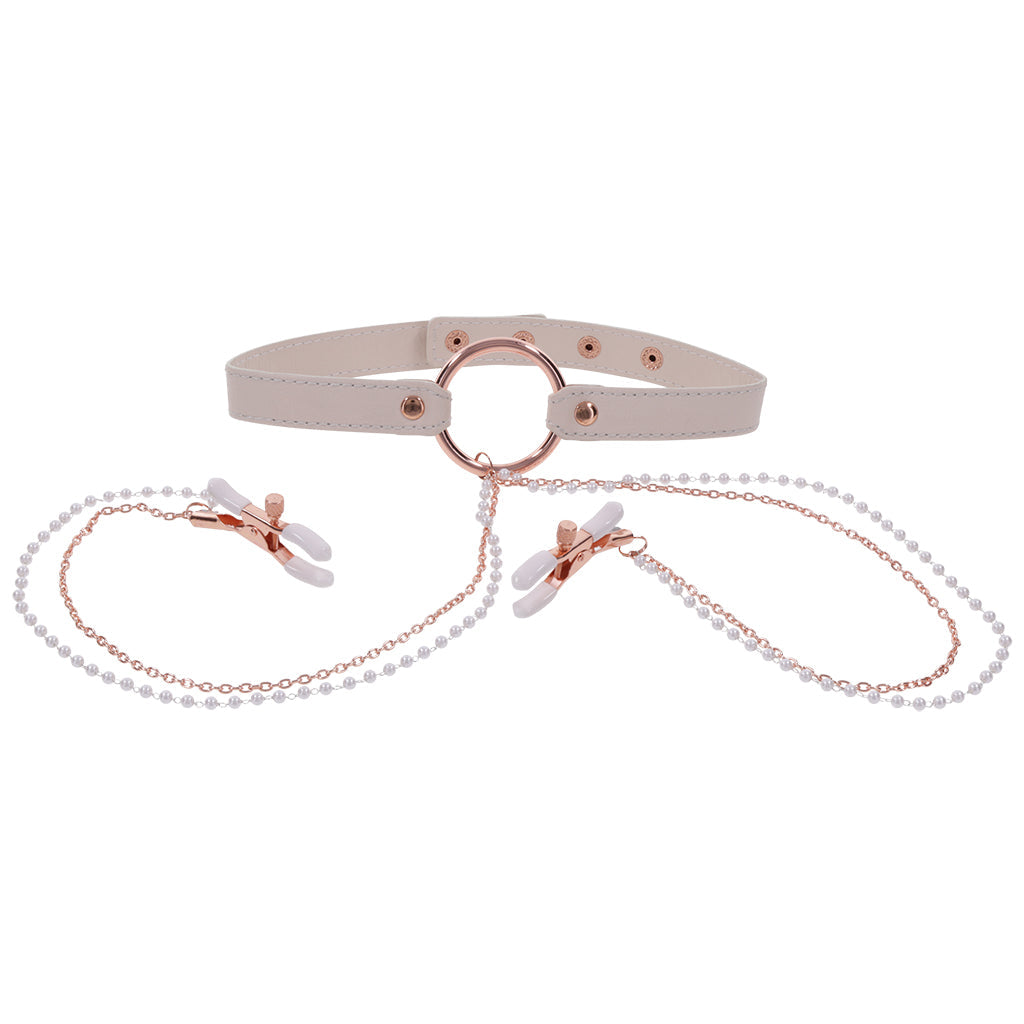 S&M Peaches 'n CreaMe Collar with Nipple Clamps Bondage and Fetish > Nipple Stimulators & Clamps