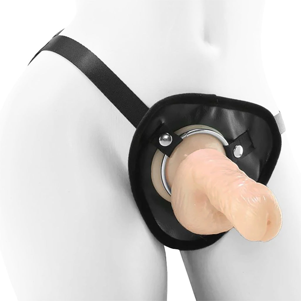 Natural Realskin 6 Inch Squirting Cock & Harness in Vanilla Dildo Sex Toys > Strap-On and Harnesses