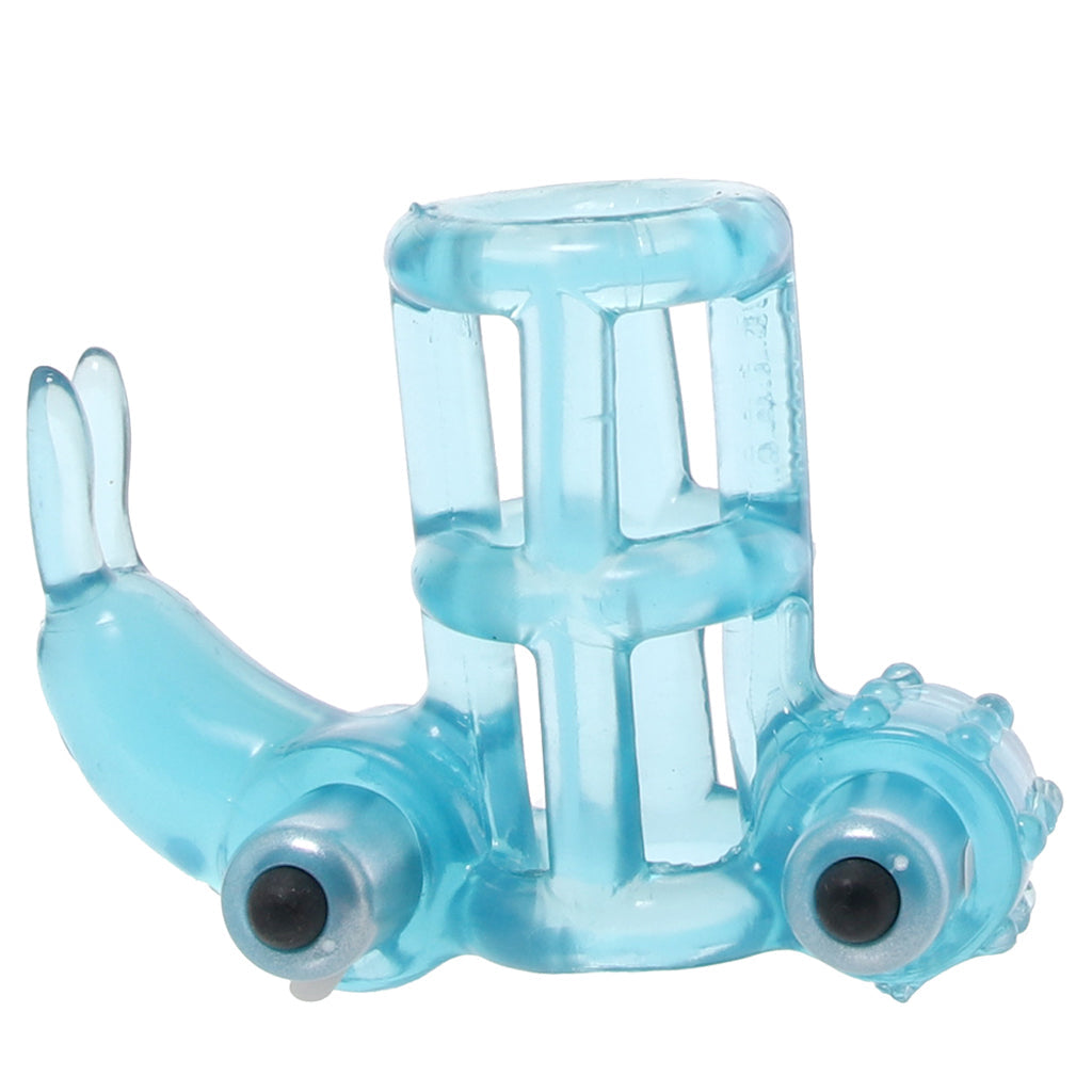 Double Trouble Vibrating Support System in Blue Cock Rings