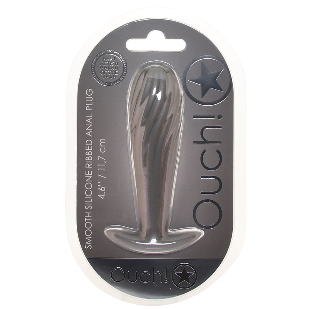 Ouch! Smooth Silicone Ribbed Butt Plug in Gun Metal Anal Sex Toys > Butt Plugs