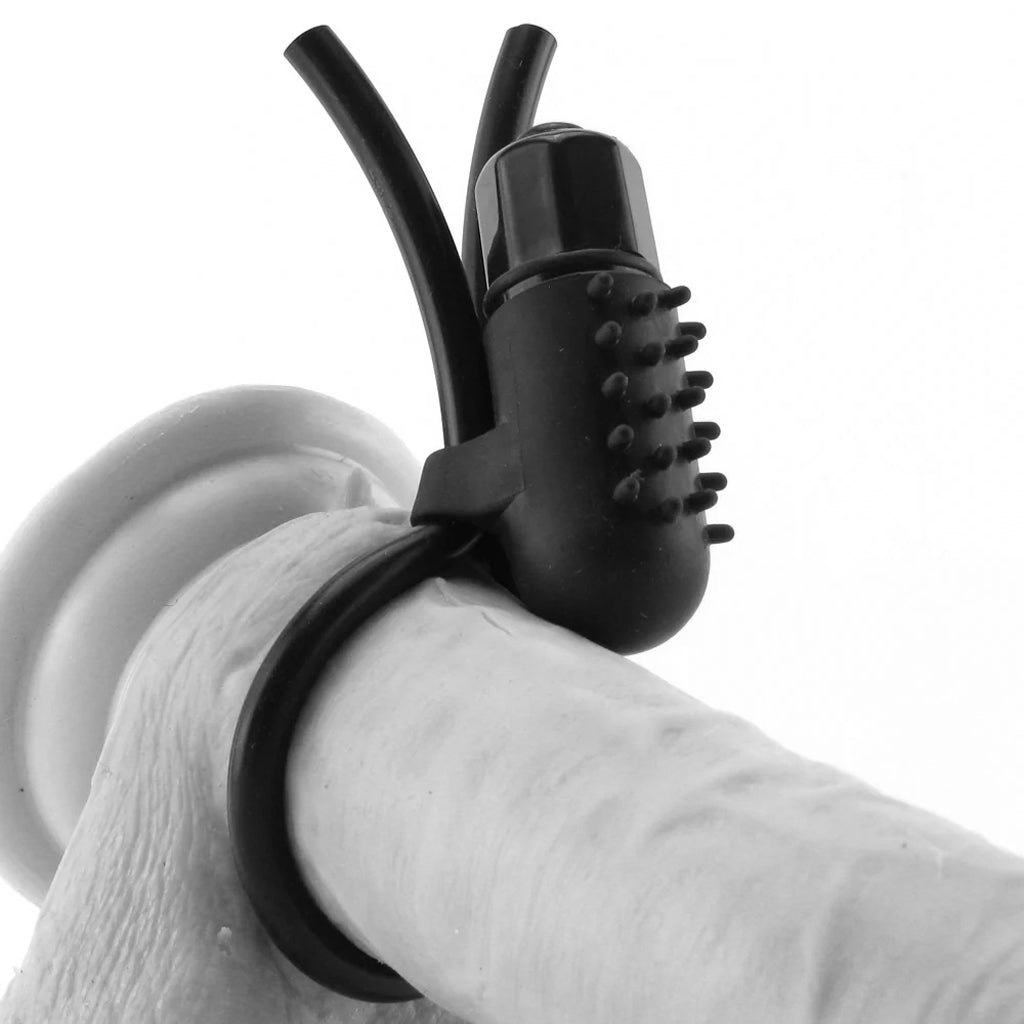 Vibrating Silicone Stud Lasso in Black Cock Rings