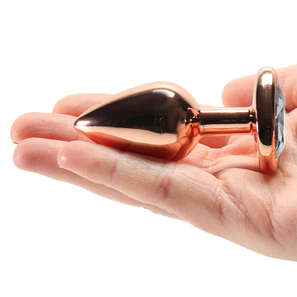Small Aluminum Plug with Clear Heart Gem in Rose Gold Anal Sex Toys > Butt Plugs