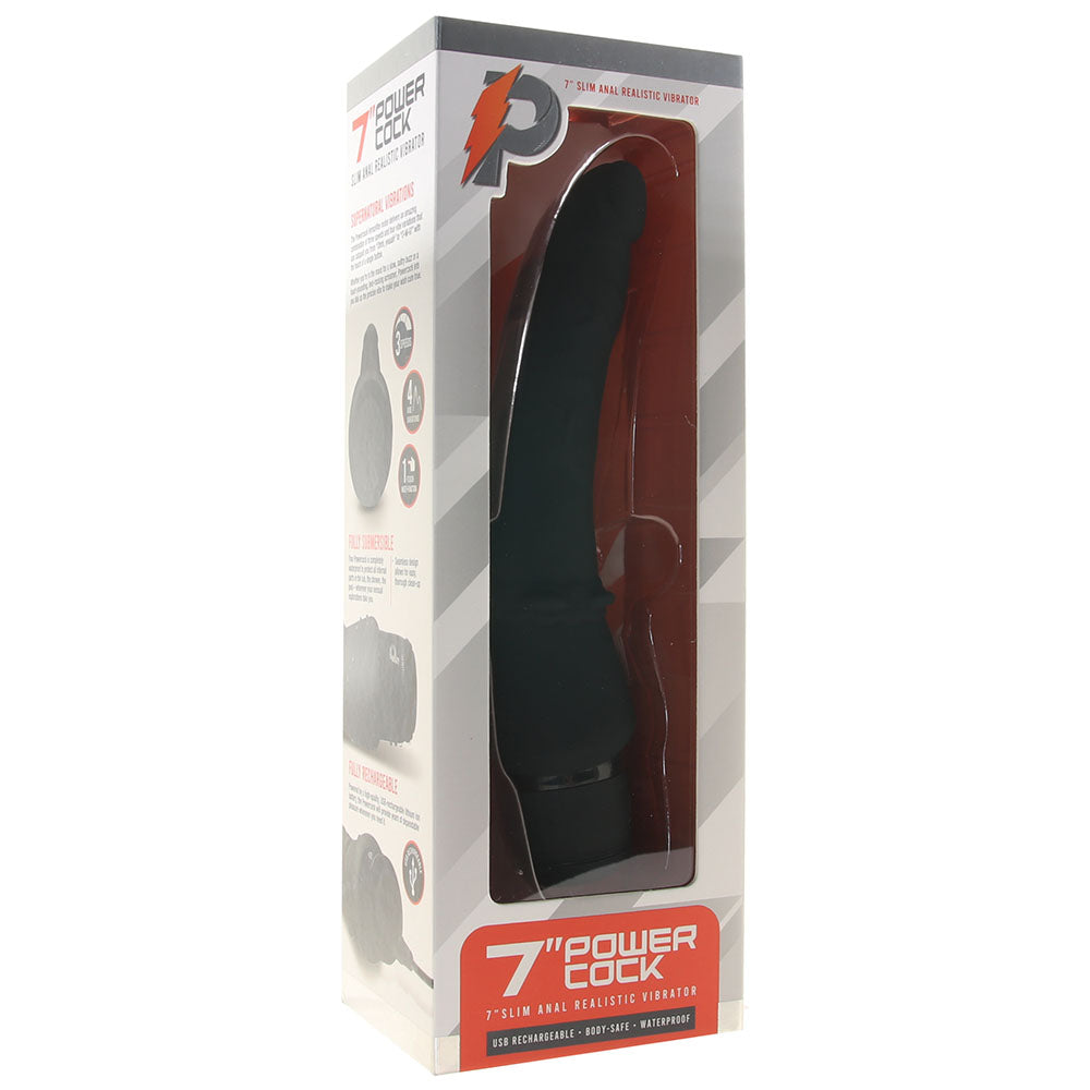 Power Cock 7 Inch Slim Realistic Vibe in Black Vibrators > Realistic Vibrator Dildos