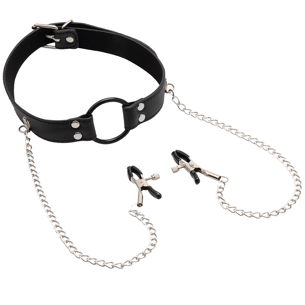 Open Mouth Gag with Nipple Clips Bondage and Fetish > Nipple Stimulators & Clamps