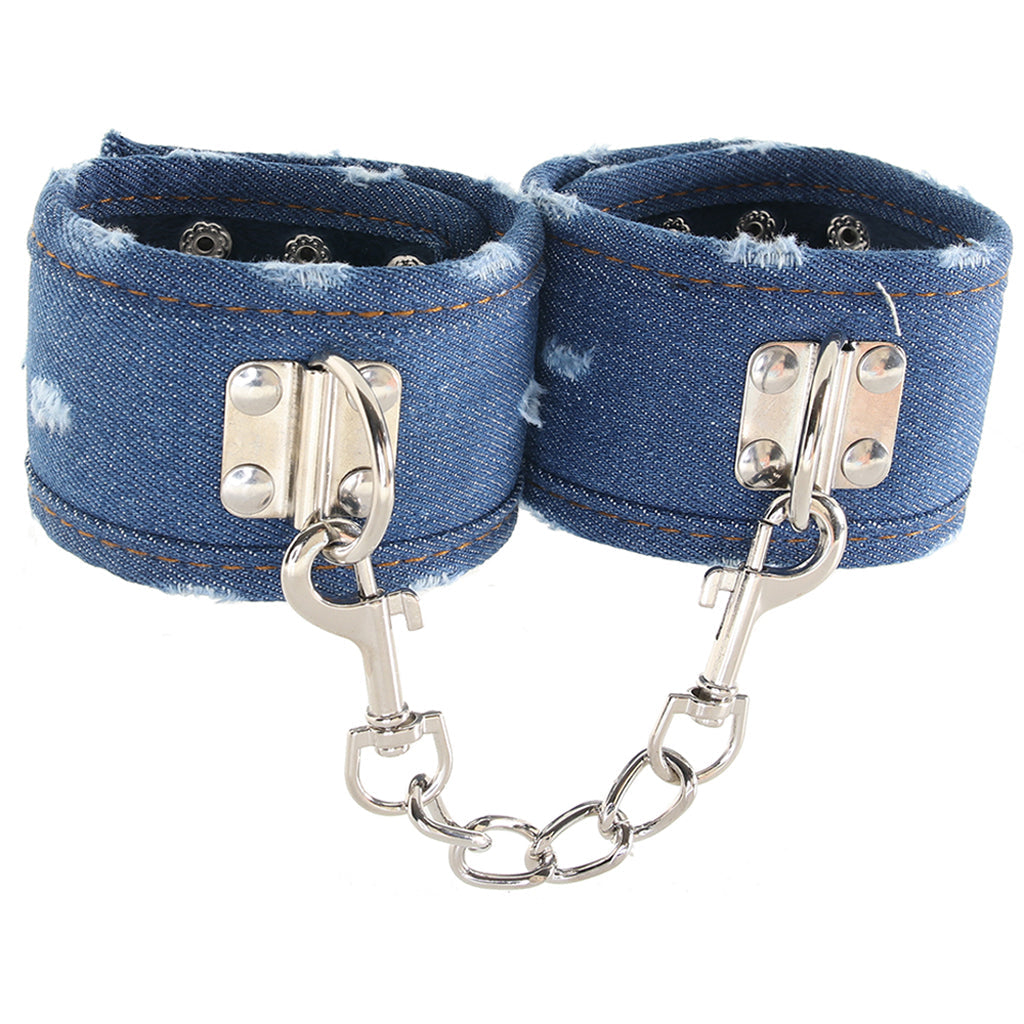 Ouch! Roughened Denim Ankle Cuffs in Blue Bondage and Fetish > Wrist and Ankle Cuffs